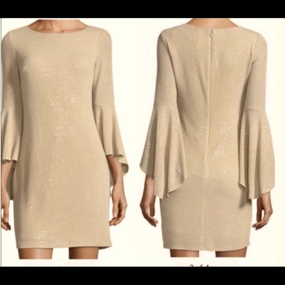 Eliza J Tan/Nude Sequined Bell Sleeved Dress